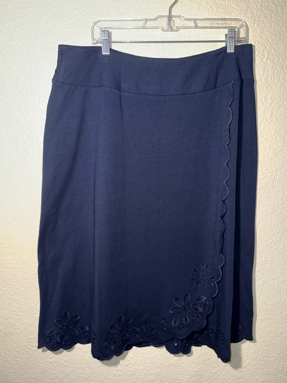 Talbots 1X Eyelet Scalloped Hem Navy Midi Skirt Cottagecore Boho